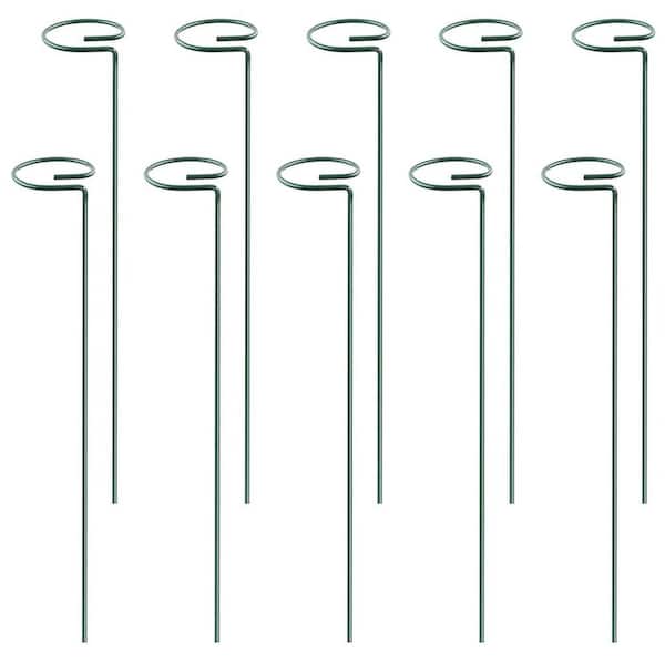 10-pieces 16 in. Plant Flower Support Stakes Garden Single Stem Support Stake Iron Plant Cage Support Ring