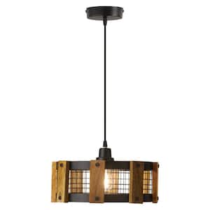 Clarence 12 in. 1-Light Black Painted Metal and Wood Indoor Pendant Lamp