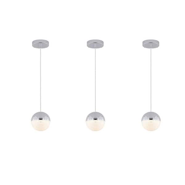 MODERN HABITAT Pantone 3-Light 14-Watt Chrome Bubble Integrated LED Pendant Light with Glass Shade