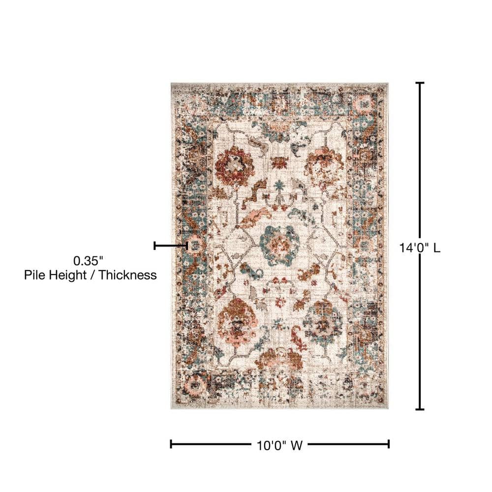 Cecil 10' x 14' Red and Beige Floral Synthetic Area Rug