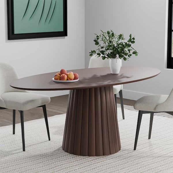 Oval Brown Wooden Solid Wood 67 in. Wood Pedestal Base Dining Table Seats 6