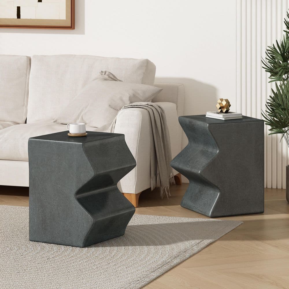 Faux Wood Gray Color Rectangular Nesting MGO Outdoor Side Table Set of 2 price history on PriceWatchPro