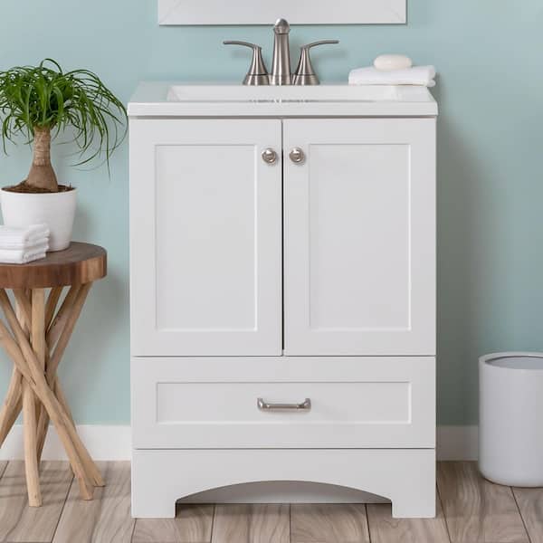 Lancaster 25 in. Single Sink White Bath Vanity with White Cultured Marble Top (Assembled)