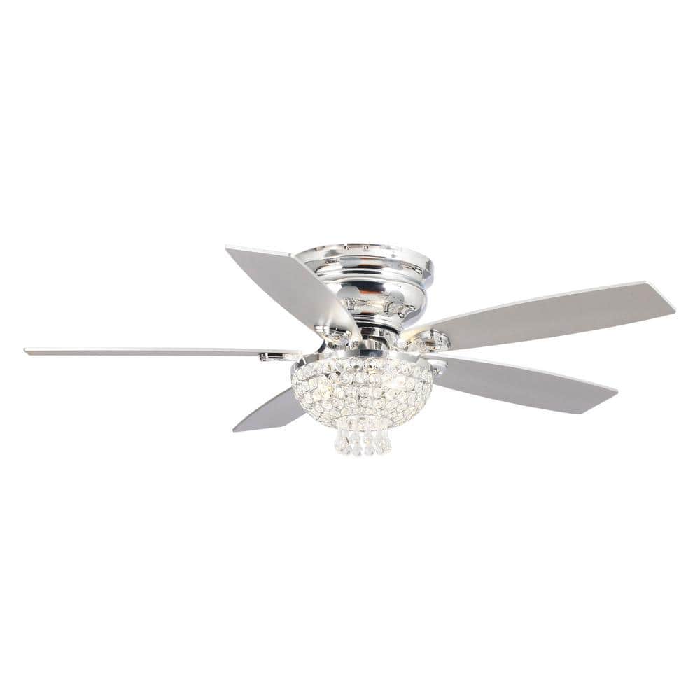 Parrot Uncle 52 in. Indoor Chrome Crystal Flush Mount Ceiling Fan with Remote Control and Light