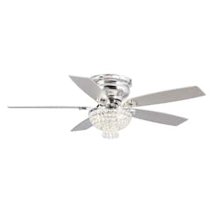 52 in. Indoor Chrome Crystal Flush Mount Ceiling Fan with Remote Control and Light Kit