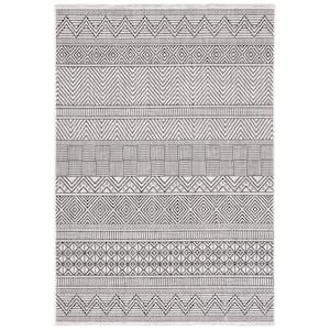 Courtyard Ivory/Black 4 ft. x 6 ft. Striped Tribal Chevron Indoor/Outdoor Patio  Area Rug
