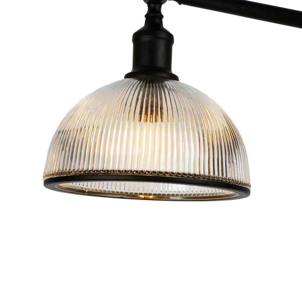 Frenkel Modern Farmhouse 58" Black Metal Floor Lamp with Ribbed Glass Shade