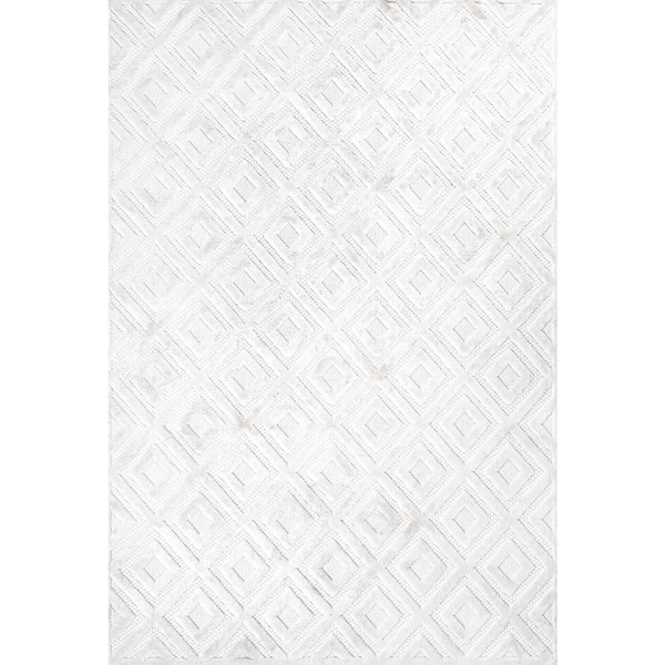 Portmany Ivory 3 ft. x 5 ft. Neutral Diamond Trellis Indoor/Outdoor Area Rug