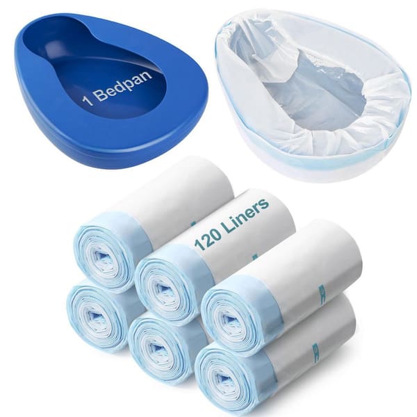 Bedpan Set with 120 Disposable Liners, Bedside Commode, Portable Toilet Seat, Oversized, Heavy-Duty PP Material