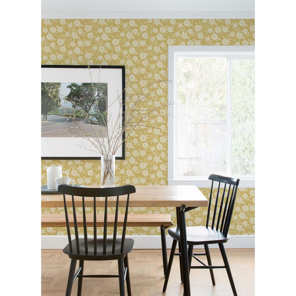 Mustard and White Floral Non-Woven Wallpaper Roll