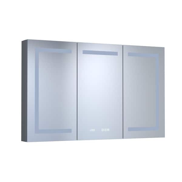 48 in. W x 30 in. H Rectangular Aluminum LED Medicine Cabinet with Mirror with Time Temperature Display