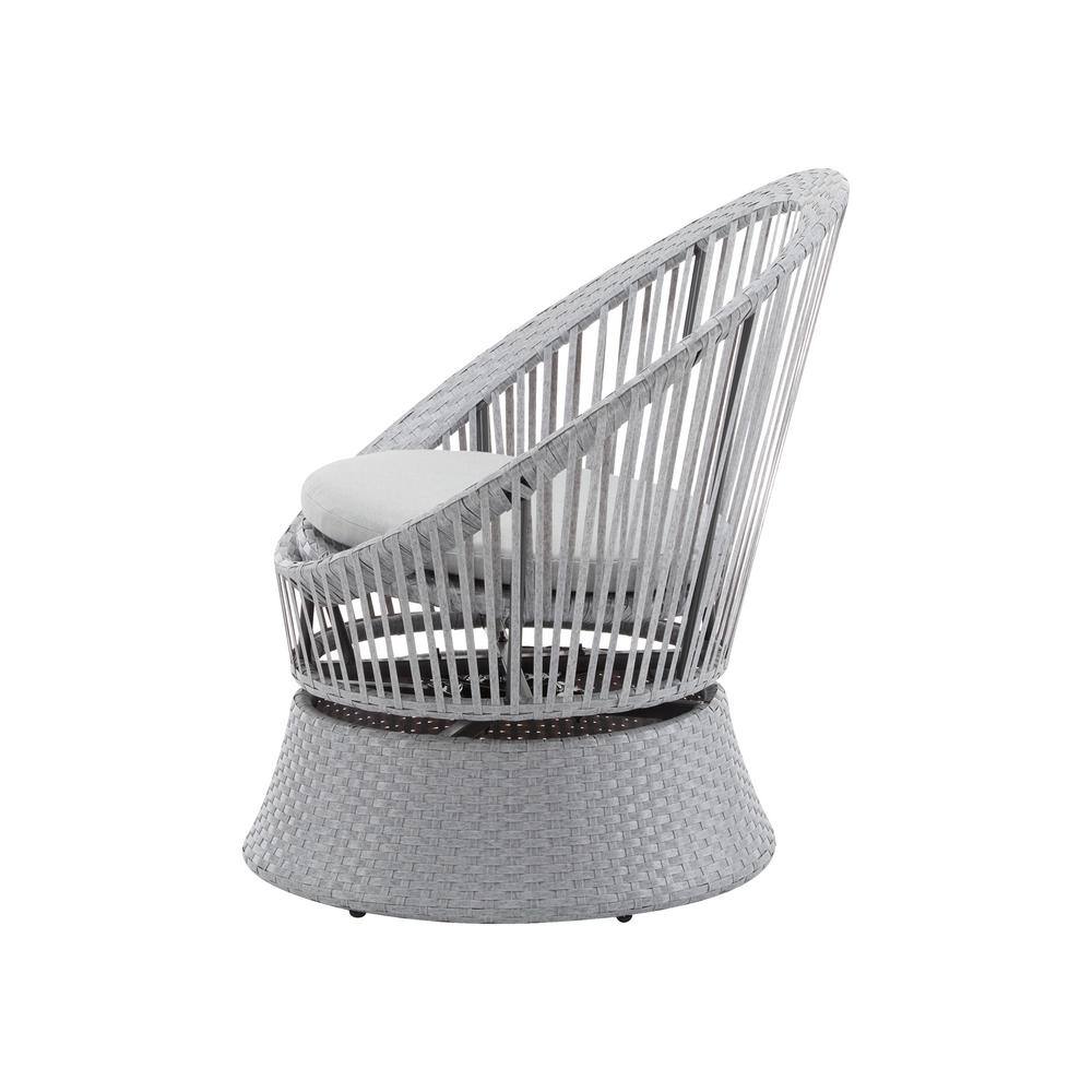 Avalon Light Gray PE Rattan and Iron Outdoor Lounge Chair with Cushions
