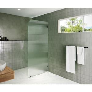 34 in. x 78 in. Fixed Frameless Shower Door Single Panel Fluted Frosted Radius Right Hand in Oil Rubbed Bronze