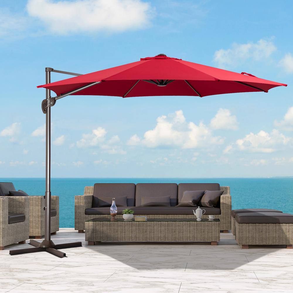 JEAREY 10 ft. Height Adjustment Cantilever Tilt Patio Umbrella in Red ...