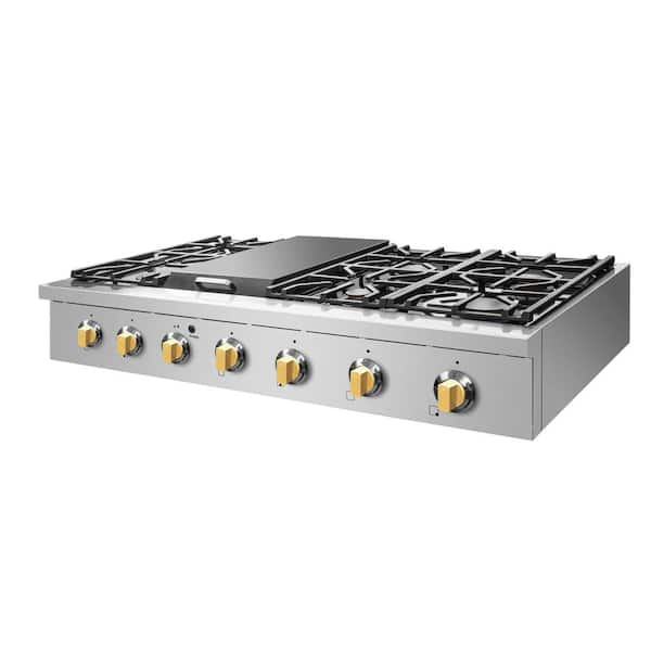 ALTA QUALITA 48 in. Pro Style Cooktop with Griddle and 8 Sealed Brass  Burners -160,000 BTU - in Stainless Steel