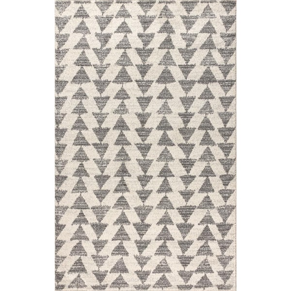 Aisha Moroccan Triangle Geometric Cream/Gray 12 ft. x 15 ft. Area Rug