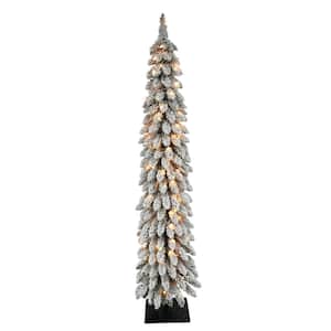 6 ft. Pre-Lit Flocked Alpine Pencil Artificial Christmas Tree