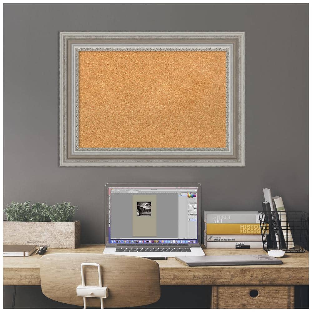 Amanti Art Silver Framed Natural Cork Bulletin Board 30" x 22"