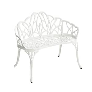 2-Person Tulip Carving White Cast Aluminum Outdoor Bench