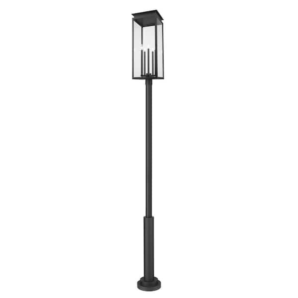 Unbranded Nova 5 Light Black Aluminum Weather Resistant Outdoor Post Light Set with Clear Glass Shade and No Bulbs Includeds