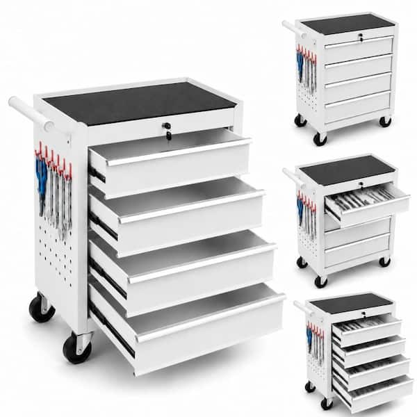 24"×13"×29" White Cold Rolled Steel Heavy-Duty Lockable Rolling Tool Cart with 6 Drawers, Casters & Drawer Liners