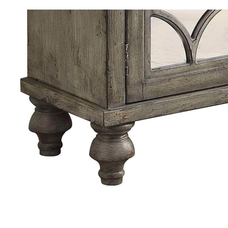 Velika Weathered Gray Wooden Console Table with Mirrored Doors