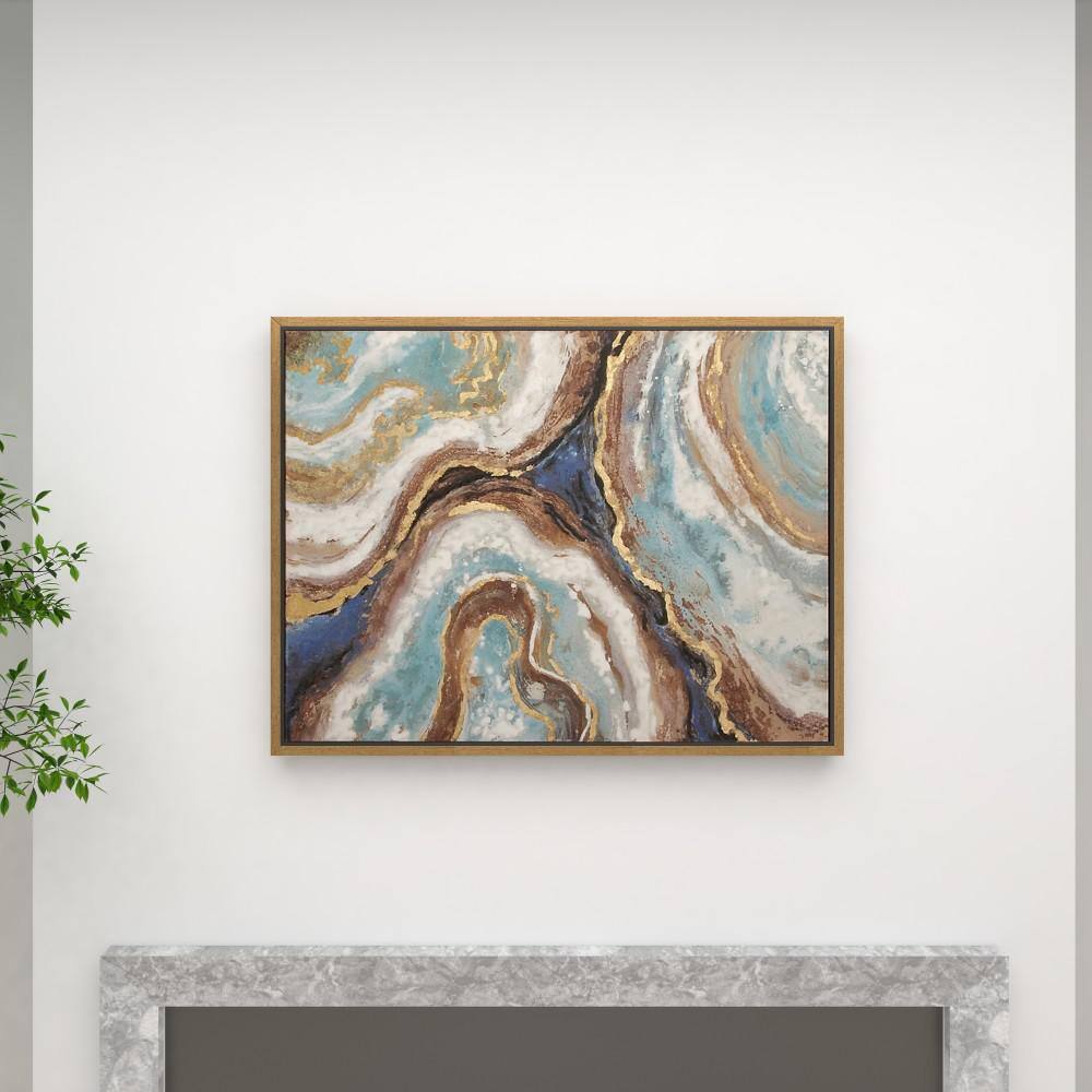 Large Multicolor Abstract Geode Canvas Wall Art with Gold Frame