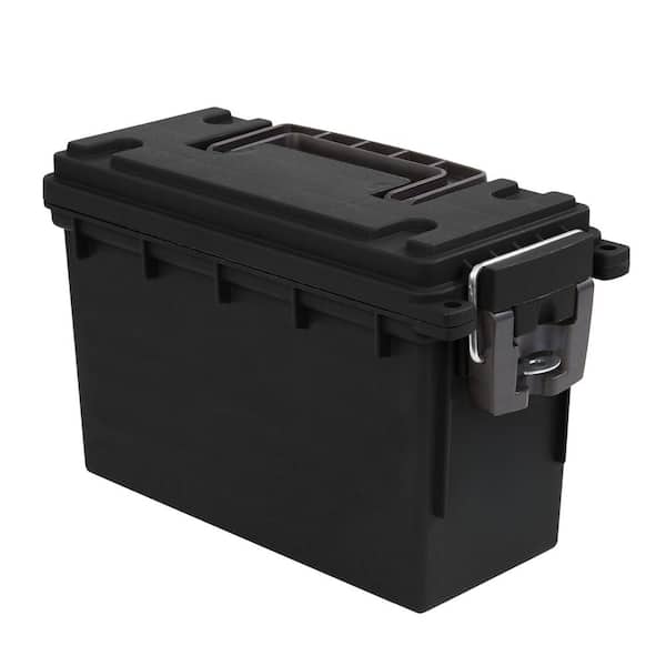 Black Plastic 30 Cal Lockable and Stackable Field Storage Box with Handle