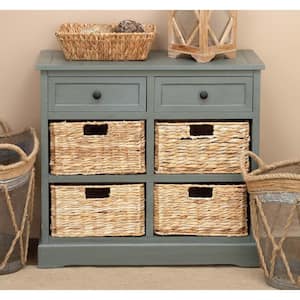 Accent Storage Cabinet, Wooden Storage Chest with Two Drawers and Four  Classic Removable Rattan Baskets, Rustic Home Furniture for Kitchen, Dining