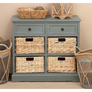 4 Baskets and 2 Drawers Wood Stationary Teal Storage Unit