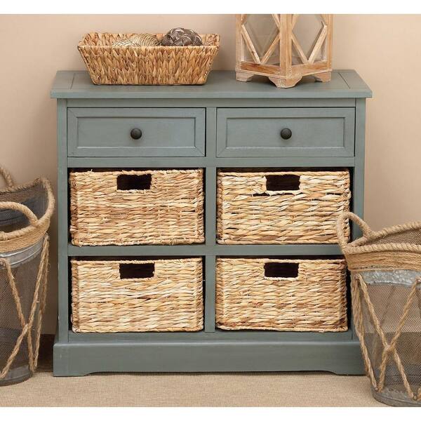 Litton Lane 4 Baskets and 2 Drawers Wood Stationary Teal Storage Unit
