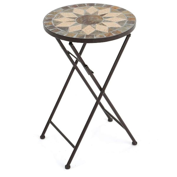Unbranded Round Metal Outdoor Side Table with Ceramic Top