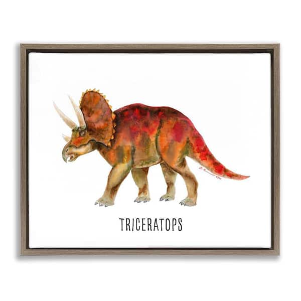 Stupell Industries Triceratops Dinosaur Learning by Brett Blumenthal Brown Floater Frame Animal Graphic Art Print 25 in. x 31 in.