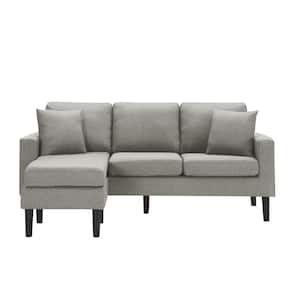 72 in. W Square Arm Polyester 2-Piece L Shaped Light Gray Sectional Sofa with Removable Cushion/Ottoman and 2 Pillows