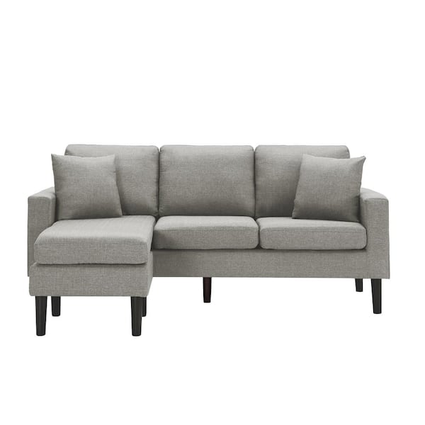 Unbranded 72 in. W Square Arm Polyester 2-Piece L Shaped Light Gray Sectional Sofa with Removable Cushion/Ottoman and 2 Pillows