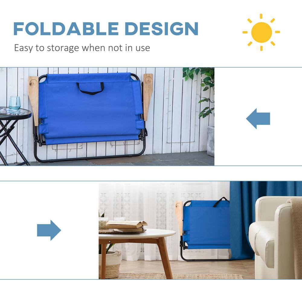 Blue Folding Double Camping Chair with Wood Armrests