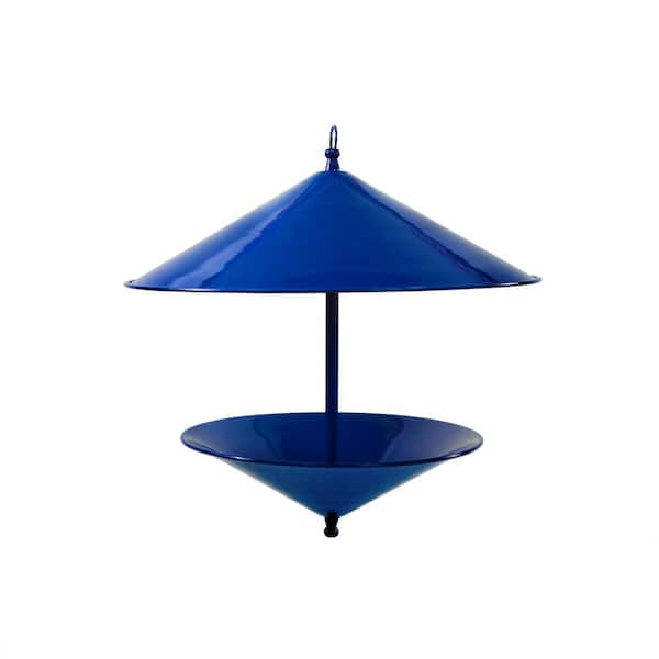 ACHLA DESIGNS 15 in. Cone-Shaped French Blue Galvanized Steel Trulli Bird Feeder