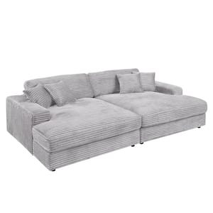 Hilde 64 in. Straight Arm 2 -piece Linen Rectangle Sectional Sofa in Beige Velvet with No Additional Features