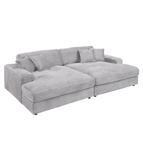 Acme Furniture Hilde 64 in. Straight Arm 2 -piece Linen Rectangle Sectional Sofa in Beige Velvet with No Additional Features