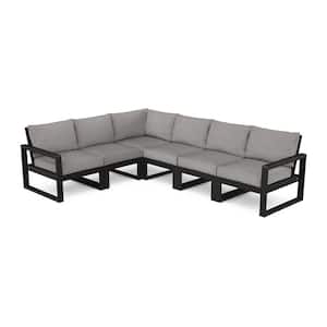 EDGE 6-Piece Plastic Outdoor Deep Seating Sectional Set with Grey Mist Cushions