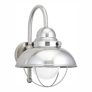 Sebring Brushed Stainless Outdoor 15.75 in. Industrial Nautical Integrated LED Wall Lantern Sconce