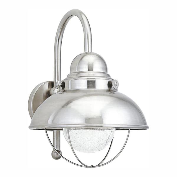 Generation Lighting Sebring Brushed Stainless Outdoor 15.75 in. Industrial Nautical Integrated LED Wall Lantern Sconce