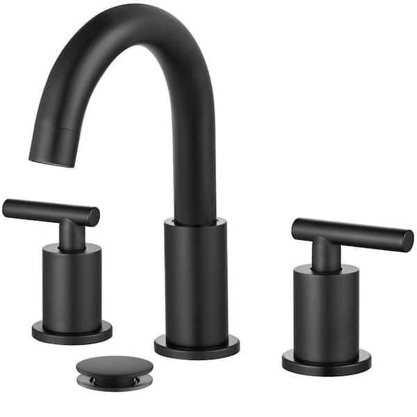 Unbranded 3-Hole 2-Handles Lavatory Basin Bathroom Sink Faucet Pop Up Drain 8 in. Widespread Bathroom Faucet Matte Black