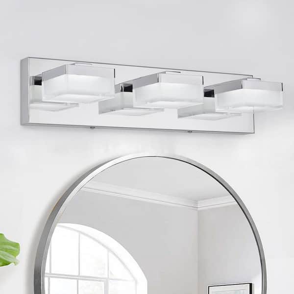 18 in. 3-Light Chrome Modern Dimmable LED Vanity Light with Acrylic Shade