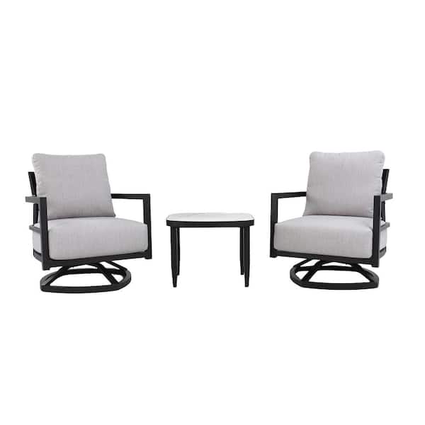 3PC Outdoor Aluminum Patio Furniture,Modern Fully Weld Swivel Lounge Chair Chat Set with Sunbrella Cushions