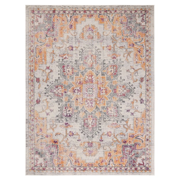 SAFAVIEH Madison Beige/Orange 10 ft. x 14 ft. Border Geometric Floral Medallion Area Rug