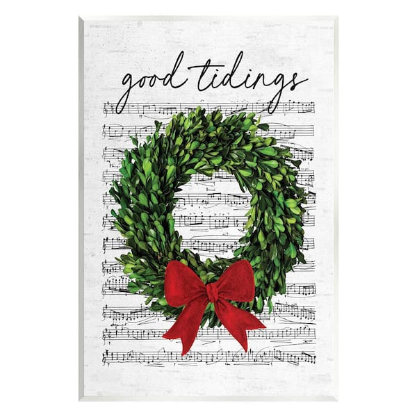 Stupell Industries Good Tidings Holiday Wreath by Lettered and Lined 1-Piece Unframed Graphic Print Nature Poster Art Print 15 in. x 10 in.