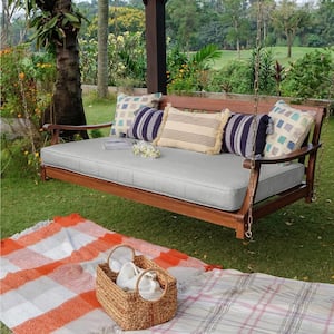 Wales Solid Wood Outdoor Porch Swing Daybed with White Cushion