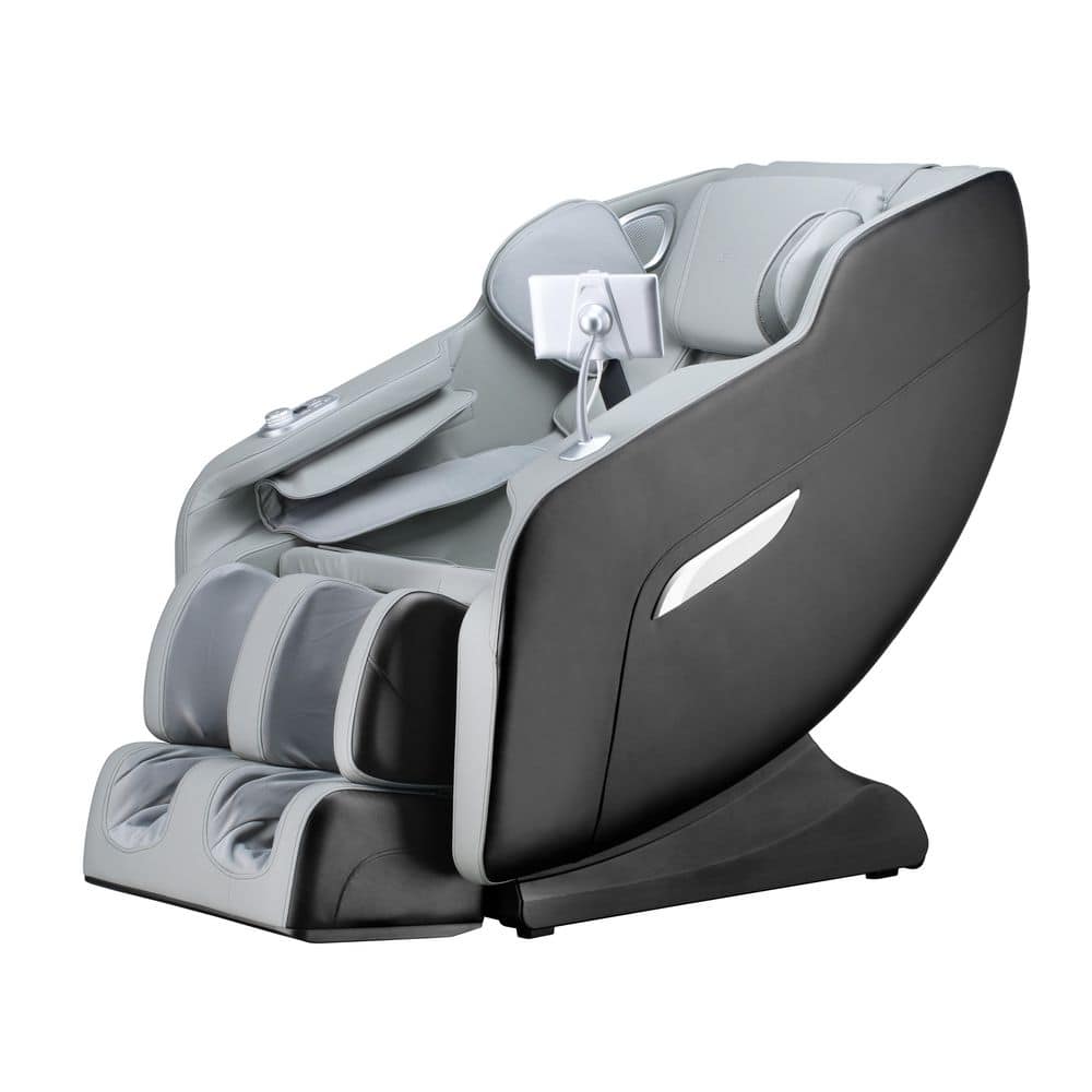 Black and Gray Faux Leather Full Body Massage Chair with Heating and USB Port