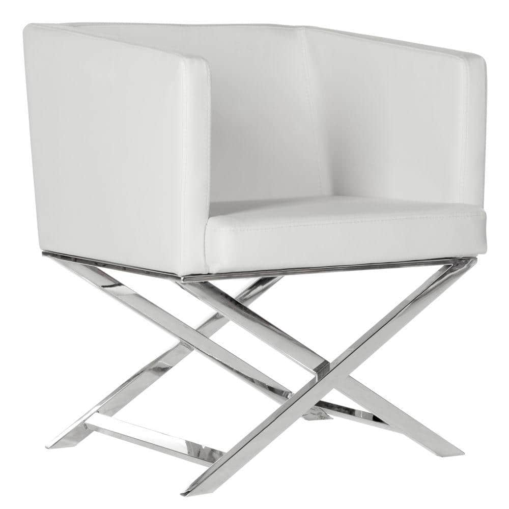 Transitional Luxe White Leather Director's Accent Chair with Chrome Finish